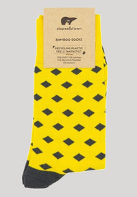 Calcetines de Bambú Amarillo y rombos Azules