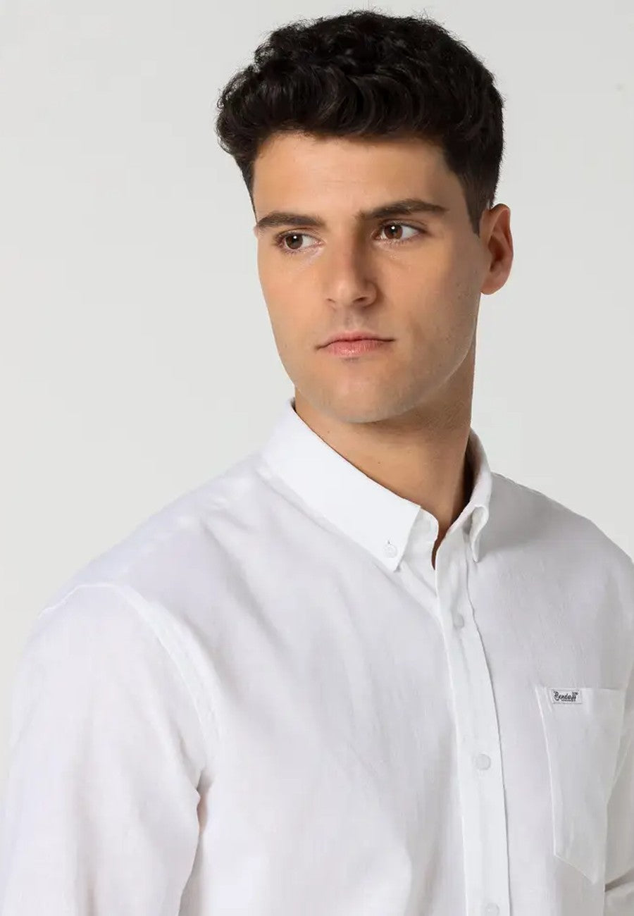 Camisa blanca de hombre manga larga de lino y algodón