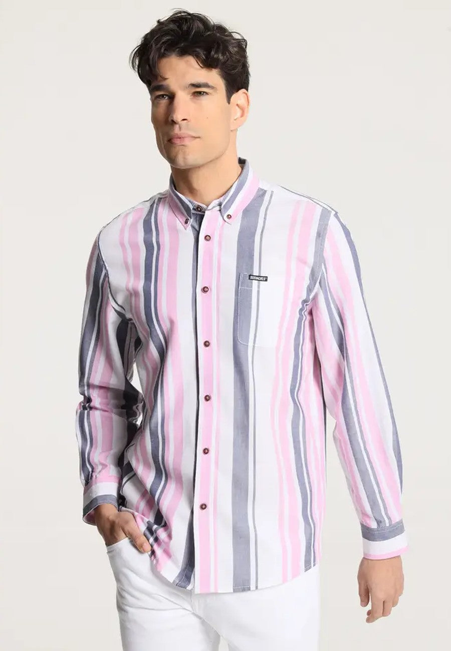 Camisa de hombre oxford de rayas estampadas manga larga