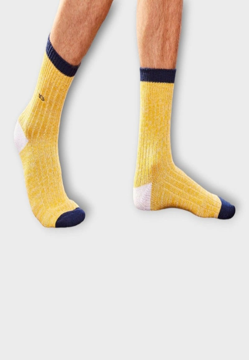 Calcetines amarillos mostaza para hombre con puntos, calcetines de