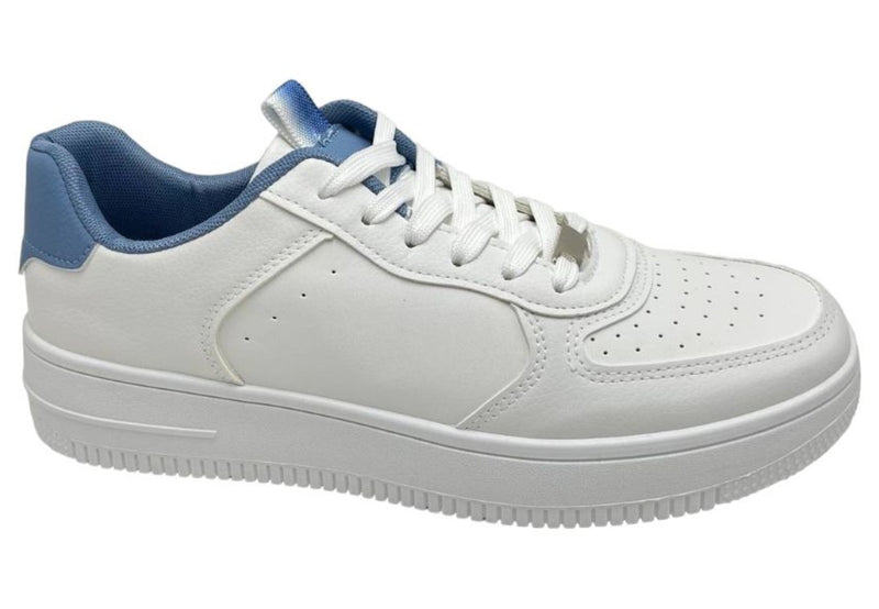 Zapatillas deportivas de piel vegana blanca y azul para hombre